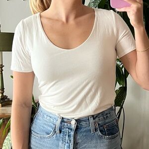 White Scoop Neck Fitted T-Shirt